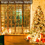 Ollny 300 LEDs 3m*3m Christmas Curtain Fairy Lights (Warm White, Clear Cable, USB Charged, 8 Modes)