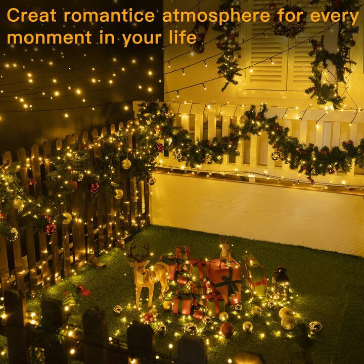 Ollny 400 LED 40m Warm White Christmas String Lights (Green Cable, Plug in, 8 Modes)