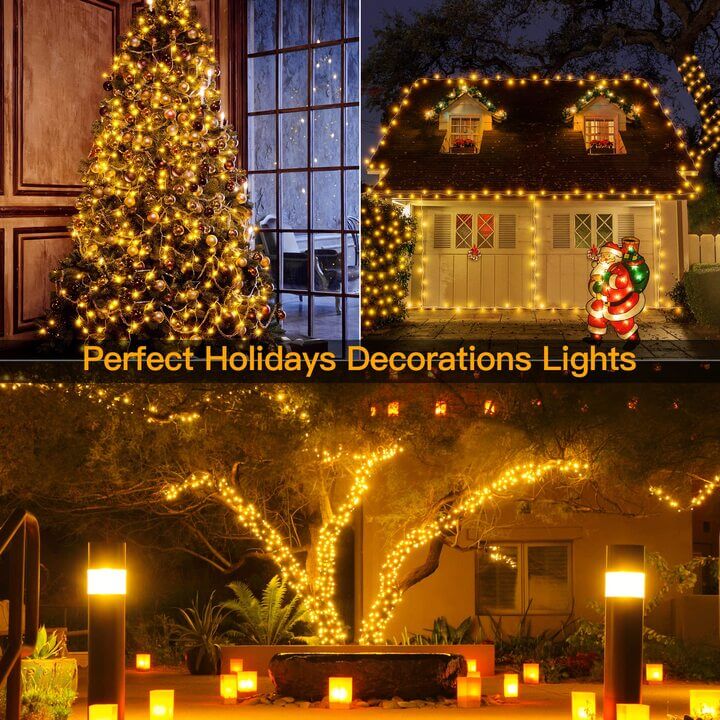 Ollny 400 LED 40m Warm White Christmas String Lights (Clear Cable, Plug in, 8 Modes)