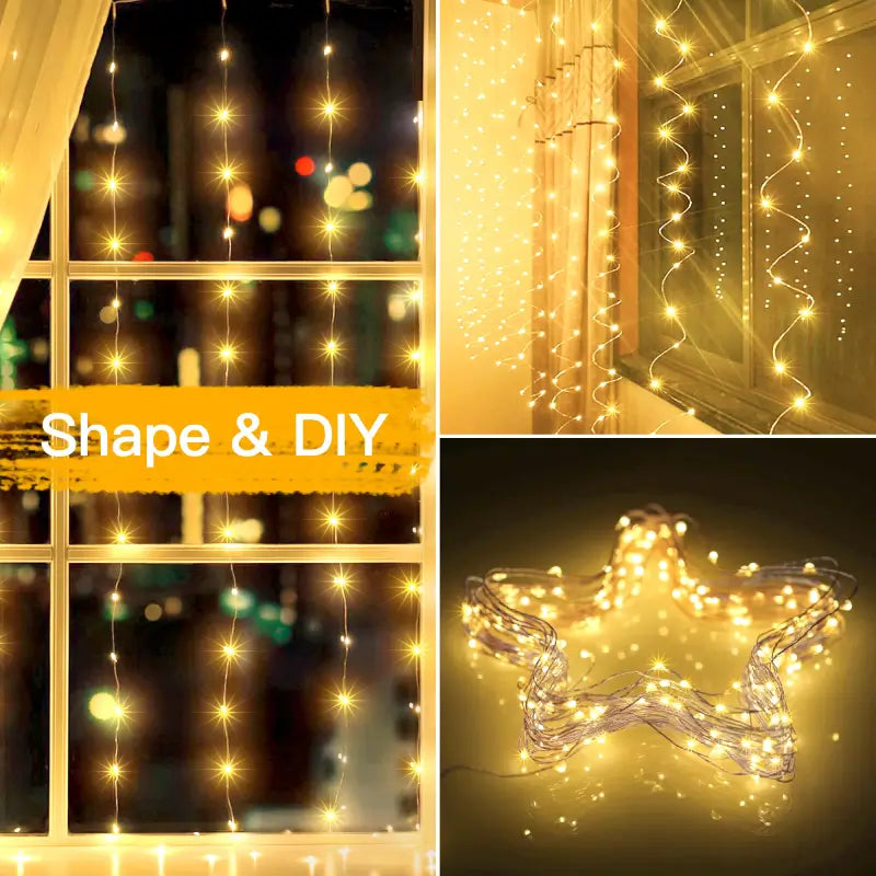 Ollny 200 LED 2m*2m USB Curtain Fairy Lights With Hooks Warm White