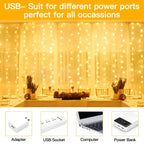 Ollny 200 LED 2m*2m USB Curtain Fairy Lights With Hooks Warm White